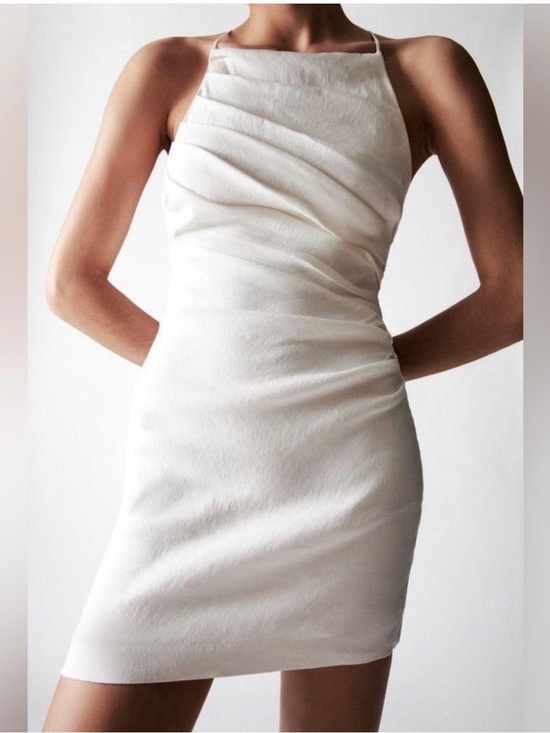 Zara Dresses & Skirts - Zara Ivory Draped Linen Blend Mini Dress